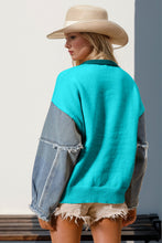 Load image into Gallery viewer, Double Take Full Size Star Pattern Raw Edge Denim Sleeve Sweater
