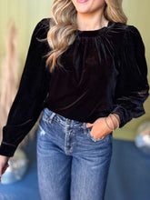 Load image into Gallery viewer, Ruched Round Neck Long Sleeve Blouse