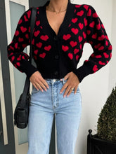 Load image into Gallery viewer, Valentine’s Day Heart V-Neck Cropped Cardigan