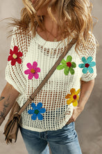 Load image into Gallery viewer, Flower Round Neck Half Sleeve Knit Cover Up