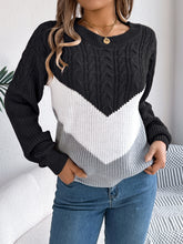 Load image into Gallery viewer, Cable-Knit Color Block Round Neck Sweater