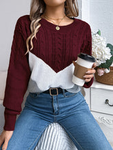 Load image into Gallery viewer, Cable-Knit Color Block Round Neck Sweater
