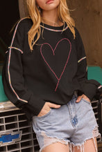 Load image into Gallery viewer, Valentine’s Day Rhinestone Heart Round Neck Long Sleeve Sweatshirt