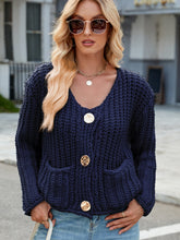 Load image into Gallery viewer, Round Neck Button Up Cardigan with Pockets