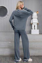 Load image into Gallery viewer, Contrast Trim Johnny Collar Top and Drawstring Pants Sweater Set