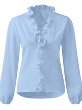 Load image into Gallery viewer, Full Size Ruffled V-Neck Long Sleeve Blouse