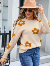 Load image into Gallery viewer, Flower Round Neck Long Sleeve Sweater