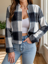 Load image into Gallery viewer, Plaid Open Front Long Sleeve Jacket