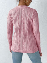 Load image into Gallery viewer, Cable-Knit Round Neck Long Sleeve Sweater