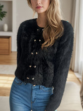 Load image into Gallery viewer, Heart Button Round Neck Cardigan