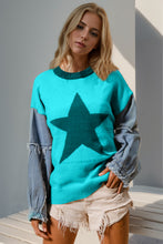 Load image into Gallery viewer, Double Take Full Size Star Pattern Raw Edge Denim Sleeve Sweater