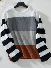 Load image into Gallery viewer, Color Block Round Neck Long Sleeve Sweater