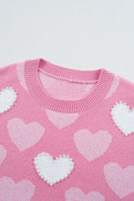 Load image into Gallery viewer, Pearl Trim Heart Round Neck Long Sleeve Sweater