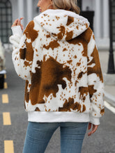 Load image into Gallery viewer, Fuzzy Drawstring Zip Up Hooded Jacket