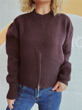 Load image into Gallery viewer, Round Neck Half Zip Long Sleeve Sweater