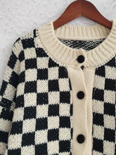 Load image into Gallery viewer, Checkered Button Up Round Neck Cardigan