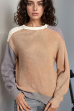 Load image into Gallery viewer, Color Block Round Neck Drop Shoulder Sweater