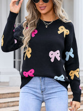 Load image into Gallery viewer, Bow Graphic Round Neck Long Sleeve Sweater