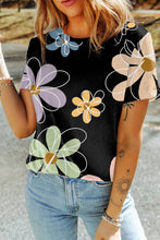 Load image into Gallery viewer, Flower Round Neck Short Sleeve T-Shirt