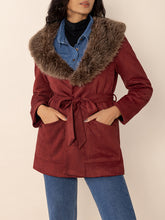 Load image into Gallery viewer, Fuzzy Collared Neck Tie Waist Jacket