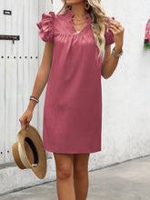 Load image into Gallery viewer, Ruffled Notched Cap Sleeve Mini Dress