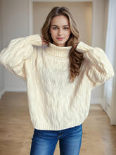 Load image into Gallery viewer, Cable-Knit Turtleneck Long Sleeve Sweater