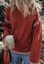 Load image into Gallery viewer, Striped Detail Round Neck Dropped Shoulder Sweater
