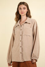 Load image into Gallery viewer, VERY J Mixed Media Button Down Raw Hem Shacket