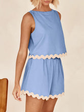 Load image into Gallery viewer, Contrast Rickrack Trim Sleeveless Top and Shorts Set