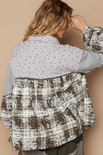 Load image into Gallery viewer, POL Balloon Sleeve Floral Color Block Plaid Shirt