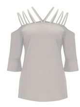 Load image into Gallery viewer, Full Size Cold Shoulder Three-Quarter Sleeve Blouse