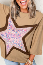 Load image into Gallery viewer, Star Applique Patch Round Neck T-Shirt
