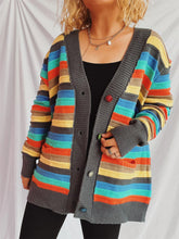 Load image into Gallery viewer, Contrast Stripes Button Up Long Sleeve Cardigan