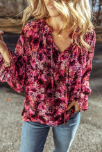 Load image into Gallery viewer, Printed Tie Neck Flounce Sleeve Blouse