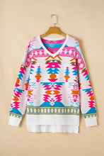Load image into Gallery viewer, Geometric V-Neck Long Sleeve Sweater
