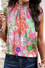 Load image into Gallery viewer, Ruffled Printed Mock Neck Cap Sleeve Blouse