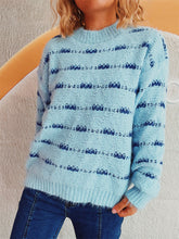 Load image into Gallery viewer, Striped Round Neck Long Sleeve Sweater