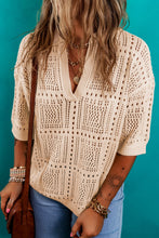 Load image into Gallery viewer, Openwork Johnny Collar Half Sleeve Knit Top