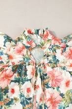 Load image into Gallery viewer, Ruffled Printed Tie Neck Cap Sleeve Blouse