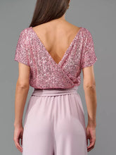 Load image into Gallery viewer, Full Size Sequin Round Neck Short Sleeve Wide Leg Jumpsuit