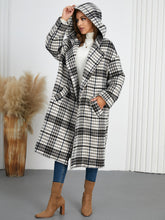 Load image into Gallery viewer, Plaid Double-Breasted Long Sleeve Longline Coat