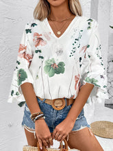 Load image into Gallery viewer, Ruffled Printed V-Neck Half Sleeve Blouse