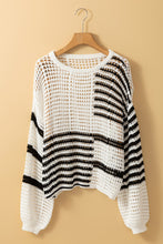 Load image into Gallery viewer, Contrast Striped Crochet Long Sleeve Knit Cover Up