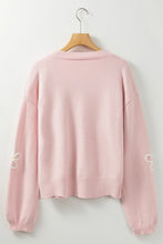 Load image into Gallery viewer, Flower Round Neck Dropped Shoulder Sweater