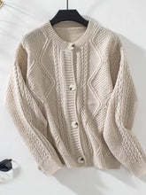Load image into Gallery viewer, Cable-Knit Round Neck Button Up Cardigan
