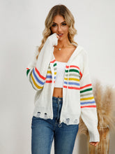 Load image into Gallery viewer, Drawstring Striped Dropped Shoulder Hooded Cardigan