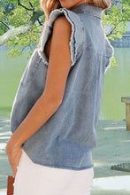 Load image into Gallery viewer, Raw Hem Button Up Cap Sleeve Denim Top