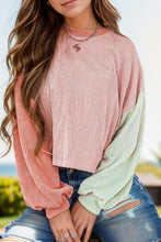 Load image into Gallery viewer, Color Block Round Neck Long Sleeve Top