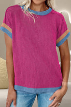 Load image into Gallery viewer, Color Block Round Neck Cap Sleeve T-Shirt