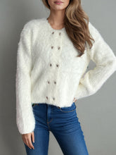 Load image into Gallery viewer, Heart Button Round Neck Cardigan